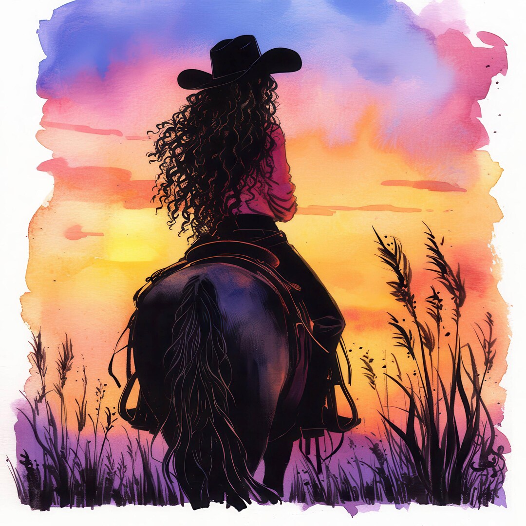 15 Sunset Cowgirl Clipart Bundle, Watercolor Printable Western Sunset ...