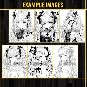 Anime Gothic Girls Coloring Book 70 Page Manga Fantasy Grayscale ...