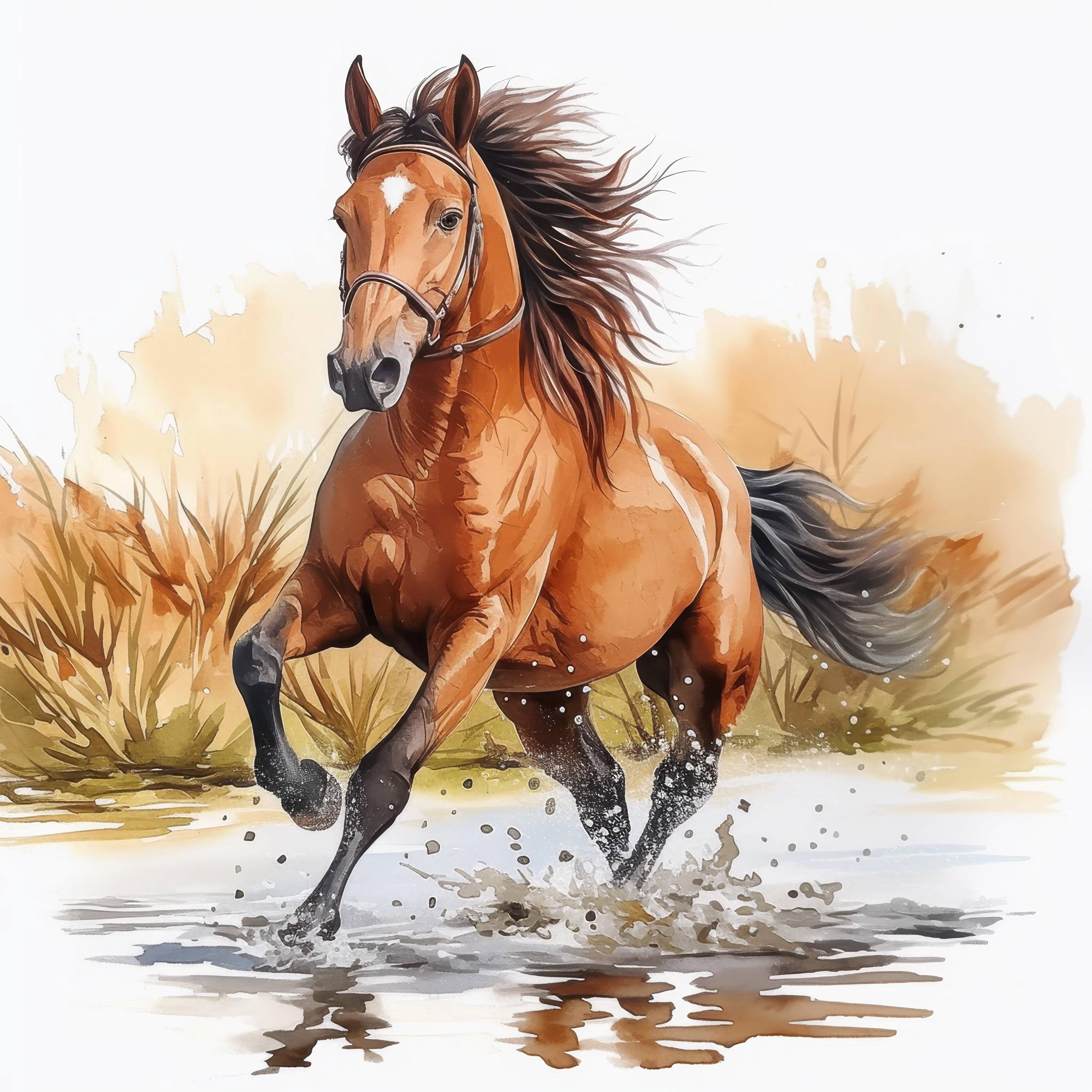 走る馬のクリップアート11点セット、雨の馬のイラスト、印刷可能な