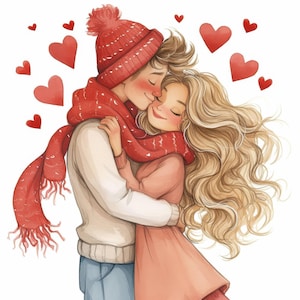 12 Love Scenes Clipart Bundle, Valentines Day Couple Illustration, Card Making, High Quality JPG, Printable Watercolor clipart, Paper craft
