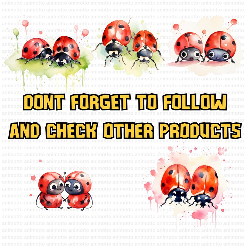 Watercolor Cute Ladybugs Clipart Bundle, Adorable Ladybug PNG Graphics, Ladybug Illustrations, Instant Download for Commercial Use