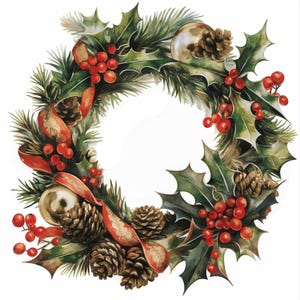 Pacote de 13 clipart de decorações de Natal, ilustrações de ano novo, gráficos de aquarela para impressão, JPG de alta qualidade, artesanato em papel, diários de lixo