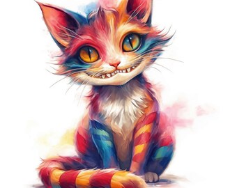 10 Cheshire Cat Clipart, Cute Cat Artwork Design Images, Printable Watercolor Clipart, Instant Digital Download, Scrapbooking, Junk Journals