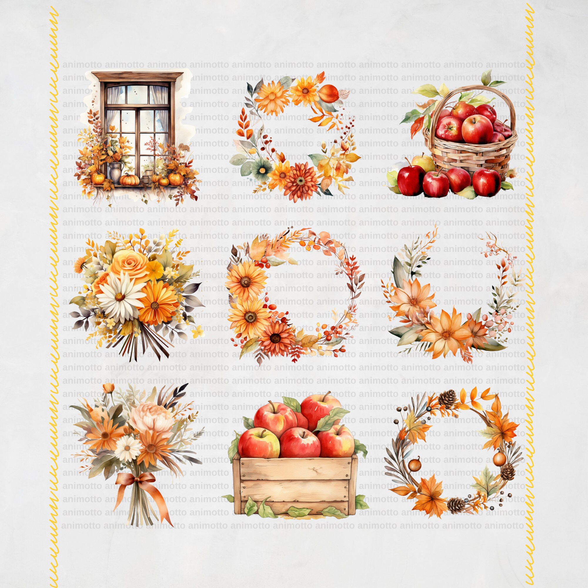 Watercolor Fall Decor Clipart Bundle, Cozy Autumn and Fall Decor Set ...