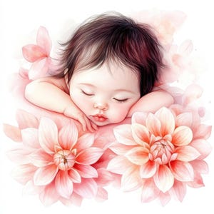 16 枚の赤ちゃんの花のクリップアート バンドル、ベビー シャワーの画像、印刷可能な水彩画のクリップアート、高品質の JPG、即時デジタル ダウンロード、ペーパー クラフト