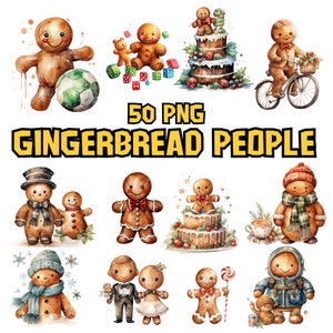 Aquarell Lebkuchenmann | Menschen Clipart | Weihnachtsplätzchen, Winter, Weihnachten Food Illustrationen | Sofort Download für kommerzielle Nutzung