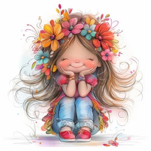 10 Cute Spring Girls Clipart Bundle, Cute Funny Girl Illustration, Printable Watercolor Clipart, High Quality JPG, Paper craft, Junk Journal