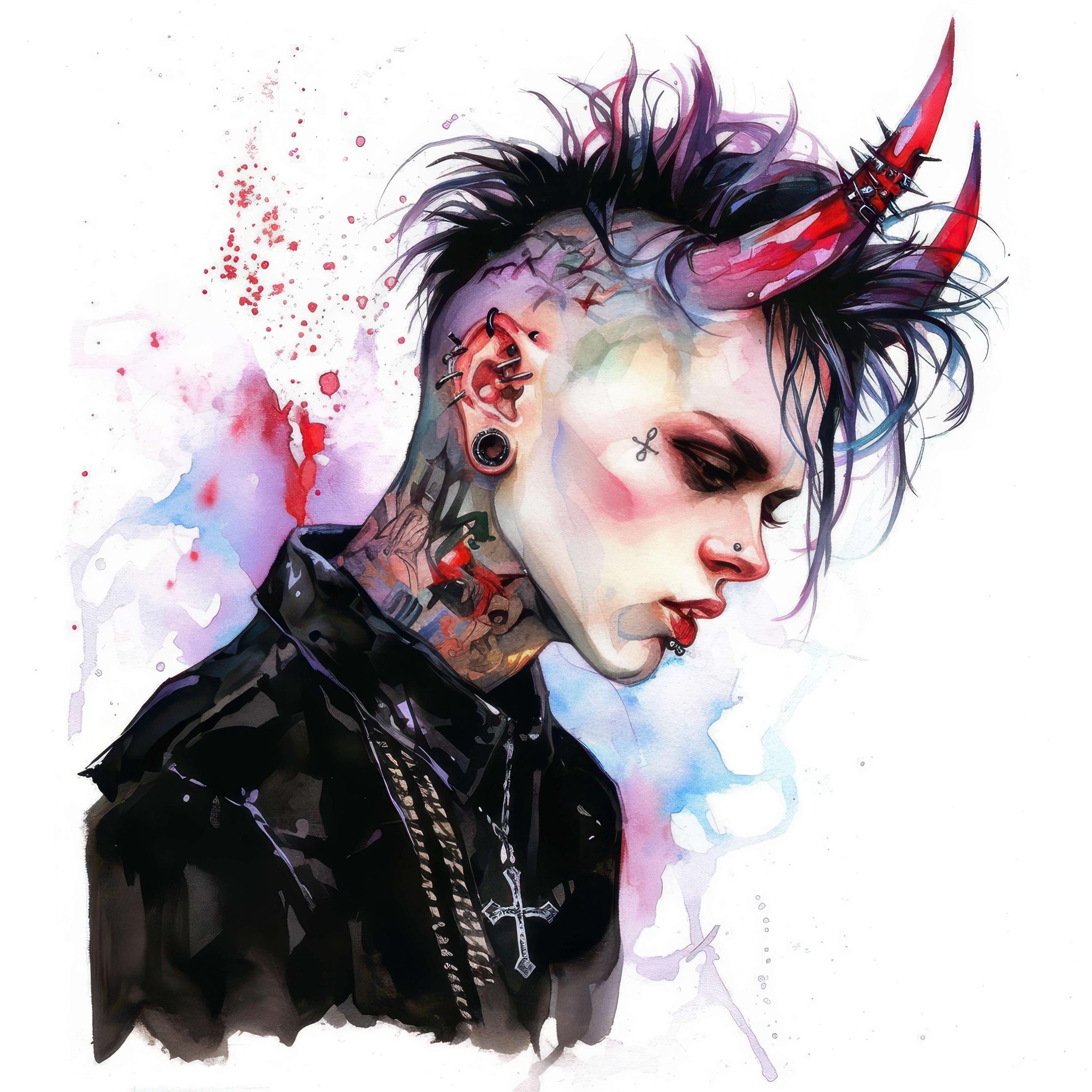 11 Punk Clipart, Abstract Punk Monster Images, Printable Watercolor ...