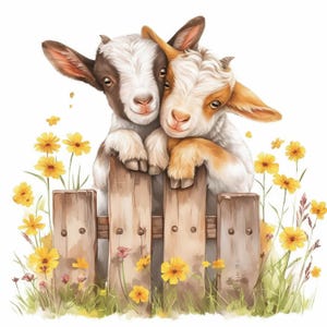 11 Peeking Goats Clipart Bundle, Cute Goat Prints Illustrations, Printable Watercolor Clipart, High Quality JPG, Paper craft, Junk Journals