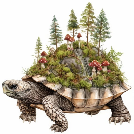 森に棲むカメのクリップアート14点セット、風変わりなカメのイラスト