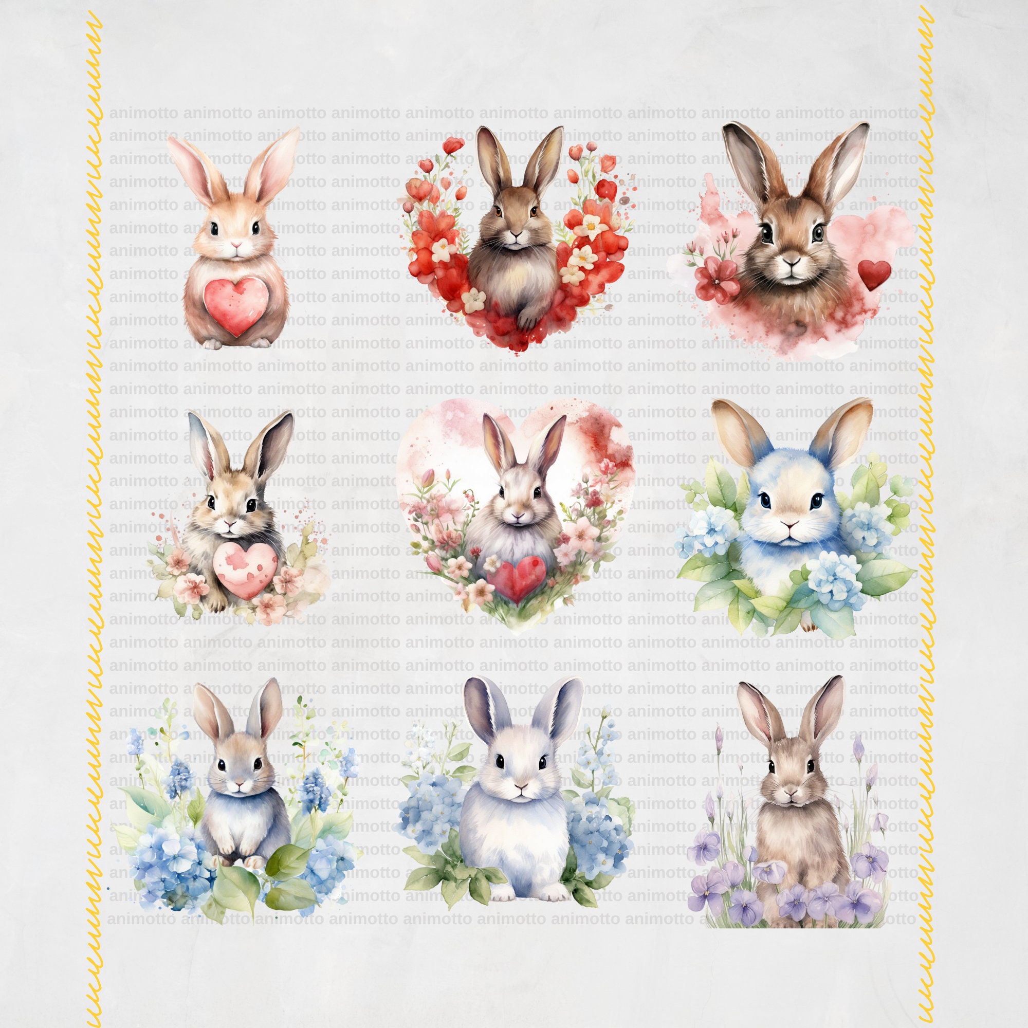 Watercolor Floral Bunnies Clipart Bundle, Spring Rabbit Images, Cute ...