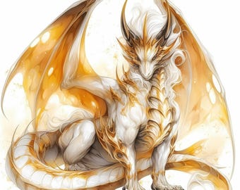 水彩画 ドラゴン 12枚のジョージアスゴールドホワイトドラゴンクリップアートバンドル
