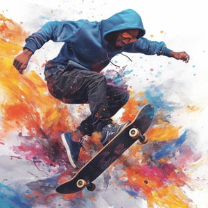 18 Skateboarding Clipart Bundle, Printable Watercolor Skating Man Illustration, High Quality JPG, Digital download, Paper craft Junk Journal