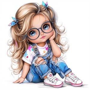 Lot de 12 cliparts petite fille originale et mignonne, illustration fantaisiste, clipart aquarelle imprimable, JPG de haute qualité, créations en papier, journal indésirable