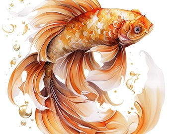 20 Abstract Gold Fish Clipart Set, Printable Watercolor Golden Fish Images, High Quality JPG, Digital Download, Commercial Use, Junk Journal