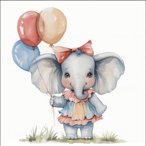 12 Baby Elephant Holding Balloons Clipart Bundle, Birthday ...