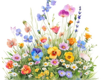 12 lentebloemen clipartbundel, afdrukbare aquarel bloembed clipart, hoge kwaliteit jpg's, digitale download, commercieel gebruik, ongewenste tijdschriften