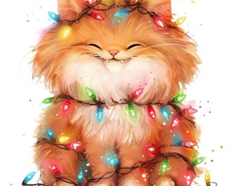 14種類の風変わりなサンタ猫のクリップアートセット、クリスマスの子猫