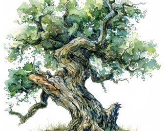 Oak Tree Clipart Bundle, 19 High Quality JPGs - Mhytical Tree Illustrations, Digital Download, Card Making, Mixed Media, Digital Paper Craft