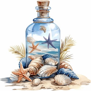 Lot de 12 cliparts de la collection nautique, illustration de plage d'été, fabrication de cartes, JPG haute qualité, clipart aquarelle imprimable, créations en papier
