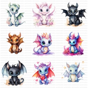 Watercolor Baby Dragons Clipart Bundle | Dragon Images, Adorable Dragon Illustrations | 65 PNG Graphic | Instant Download for Commercial Use