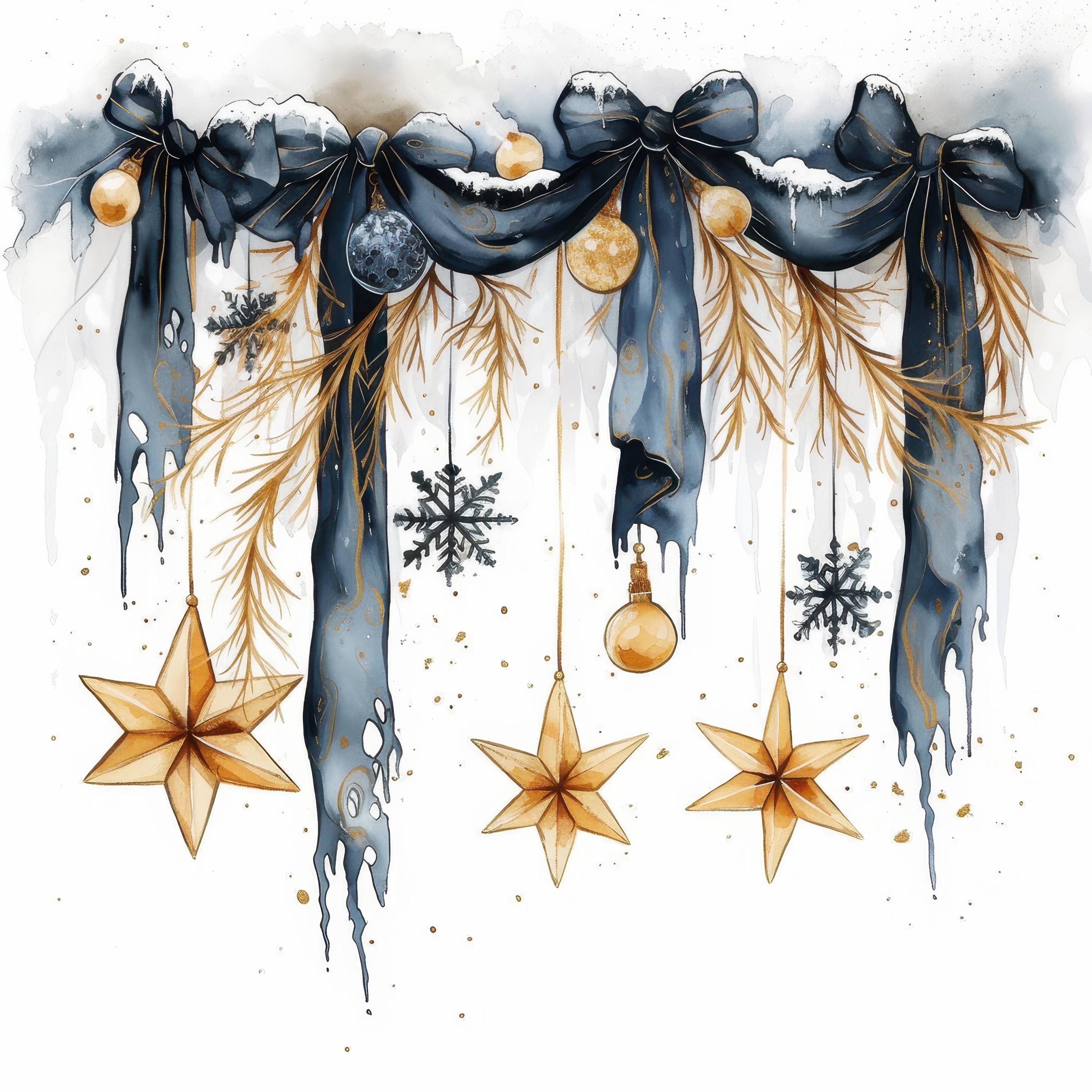 10 Snow Drip Branch Clipart Bundle, Winter Tree Border Illustrations ...