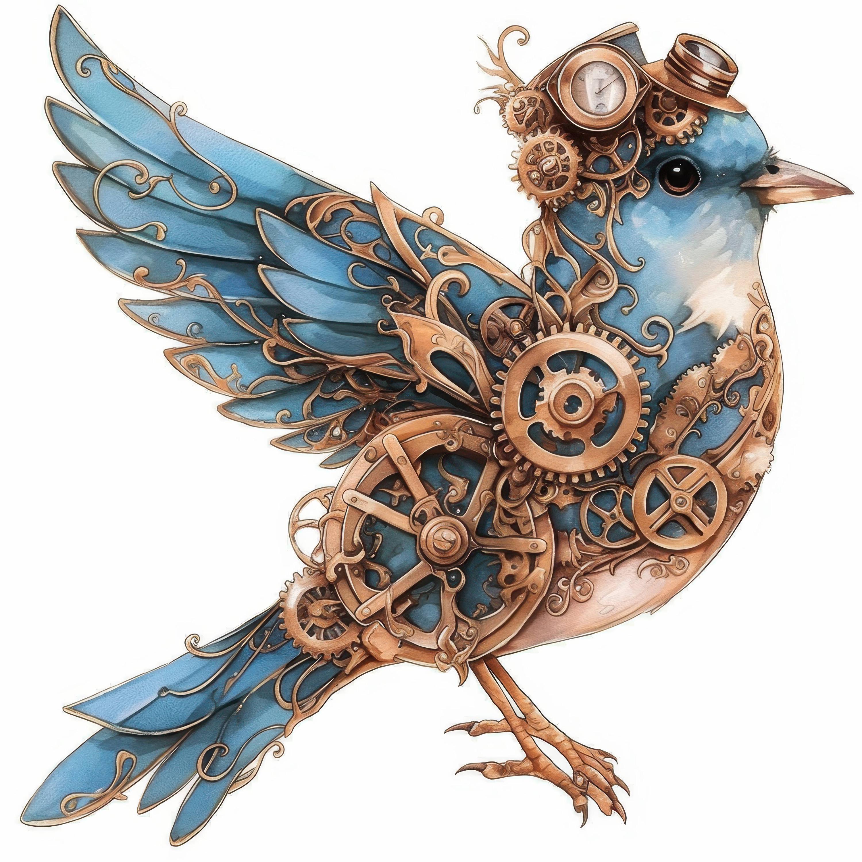13 Mechanical Bird Clipart Bundle, Clockwork Illustrations, Printable ...