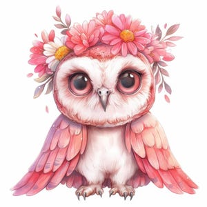 15 uroczych różowych sóweczek clipart, ilustracje do pokoju dziecięcego, drukowane cliparty akwarelowe, wysokiej jakości pliki JPG, rękodzieło papierowe, dzienniki śmieci