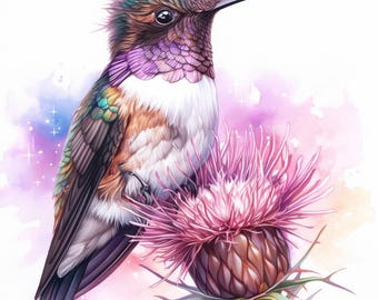 15 Floral Hummingbird Clipart Bundle, Watercolor Cute Birds Printable Illustrations Images, High Quality JPG, Digital download, Paper crafts