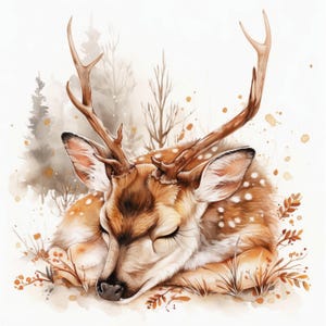 11 serene herten clipartbundel, vreedzame prints illustraties, afdrukbare aquarel clipart, hoge kwaliteit JPG, Paper Craft, ongewenste tijdschriften