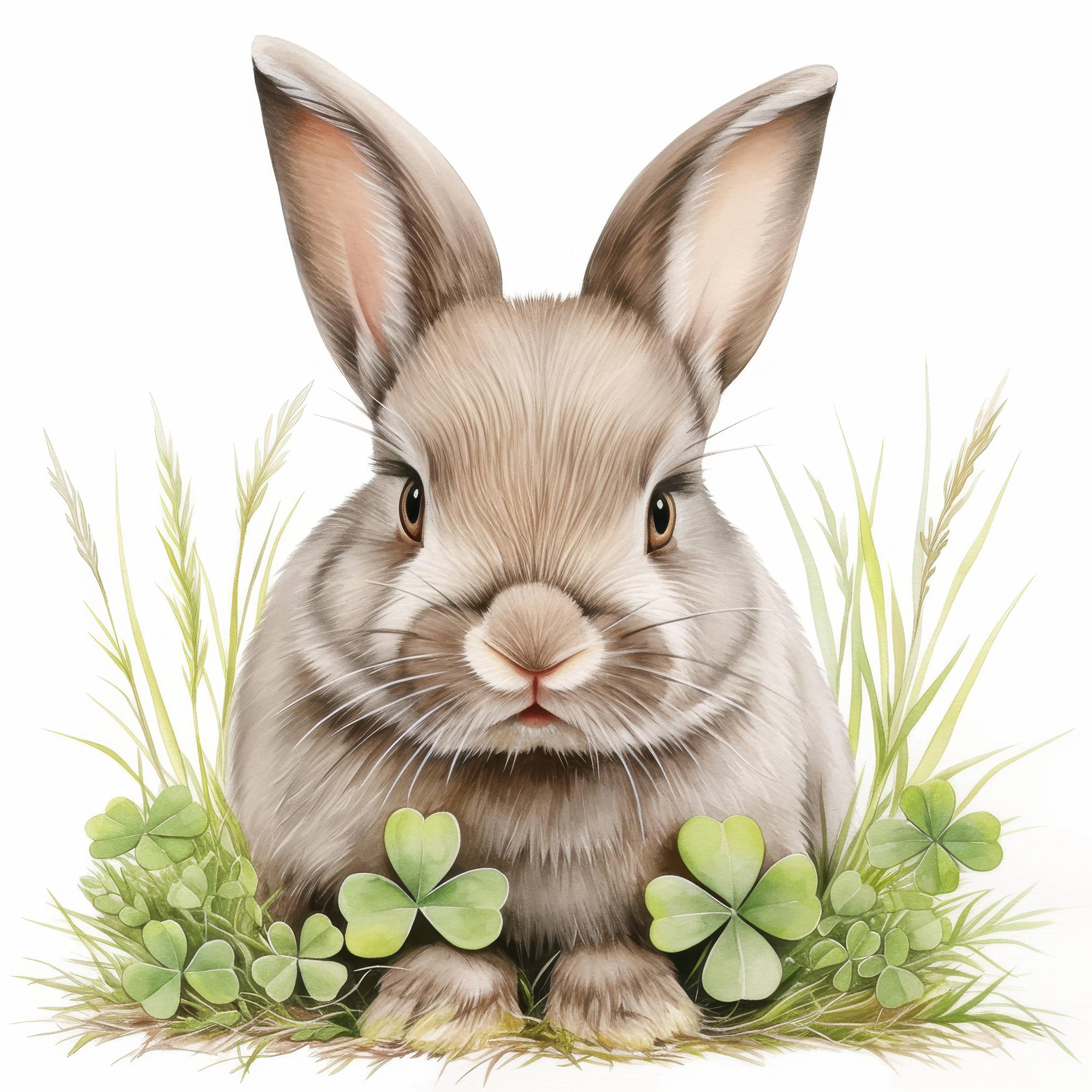 10 Rabbit in Clover Clipart Bundle, Cute Bunnies Illustrations ...