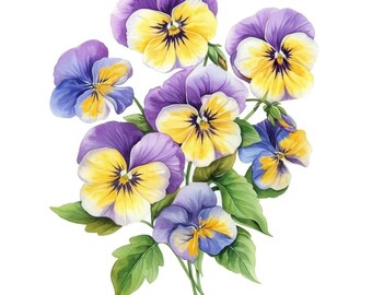 11 Pansy Clipart, Retro Clipart Images, Printable Watercolor Clipart, High Resolution, Instant Digital Download, Scrapbooking, Junk Journals