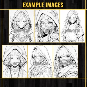 Anime Ninja Girls Manga 70 Coloring Page Book, Fantasy Anime Coloring Pages for Adults and Kids, Instant Download, Printable PDF & JPG