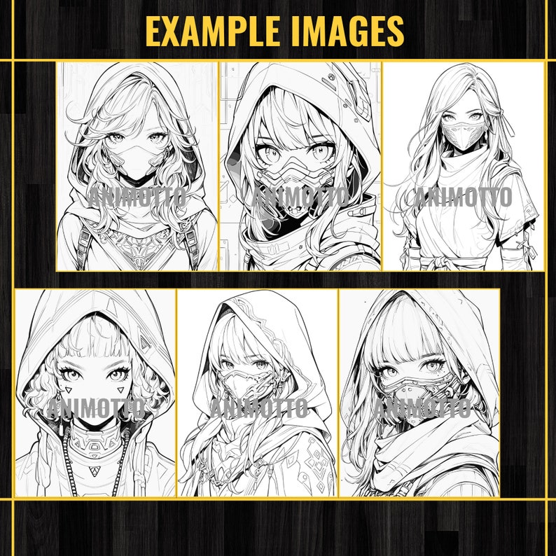 Anime Ninja Girls Manga 70 Coloring Page Book, Fantasy Anime Coloring Pages for Adults and Kids, Instant Download, Printable PDF & JPG