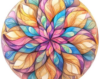 10 Stained Glass Mandala Clipart, Botanical Clipart, Printable Watercolor Clipart, Instant Digital Download, Scrapbooking, Junk Journals