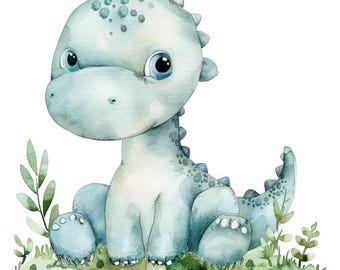 14 Cartoon Dinosaurier Clipart Bundle, Baby Dinosaurier Illustrationen, druckbare Aquarell Clipart, hochwertige JPGs, Papiermodell, Junk Journal