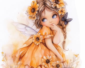 11 Watercolor Fairies Clipart Bundle, Fairy Prints Illustrations, Printable Watercolor Clipart, High Quality JPG, Paper craft, Junk Journals