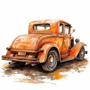 11 Vintage Car Clipart Bundle, Classical Car Images Illustrations, Printable Watercolor Clipart, High Quality JPG, Paper craft, Junk Journal