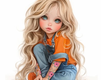 Paquete de 15 imágenes prediseñadas de chicas adorables y peculiares, imágenes prediseñadas de acuarela imprimibles, ilustraciones para hacer tarjetas, JPG de alta calidad, descarga digital, diario basura