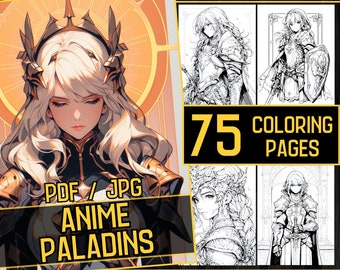 Anime Paladins Adult Coloring Book 75 Warrior Coloring Pages,Grayscale Fantasy Anime Manga Coloring,Instant Download,Printable PDF & JPG