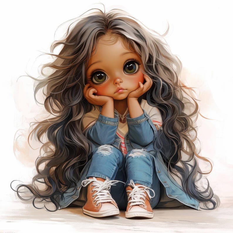 Quirky Girls Funny Clip Art 15 High Res Watercolor JPG Junk Journaling