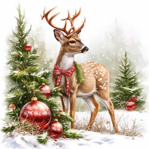 Bundle de 11 cliparts cerf de Noël, illustrations d'images de renne, clipart aquarelle imprimable, JPG haute qualité, créations en papier, journaux indésirables