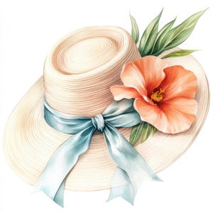 Clip Art con cappello estivo floreale Boho 16 JPG ad alta risoluzione in acquerello Junk Journaling, Scrapbooking, Creazione di biglietti, Download digitale, Artigianato di carta