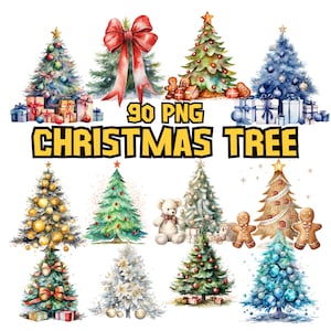 Watercolor Christmas Tree Clipart Bundle | Painted Tree Bundle | Christmas Illustrations | PNG Graphic | Instant Download for Commercial Use