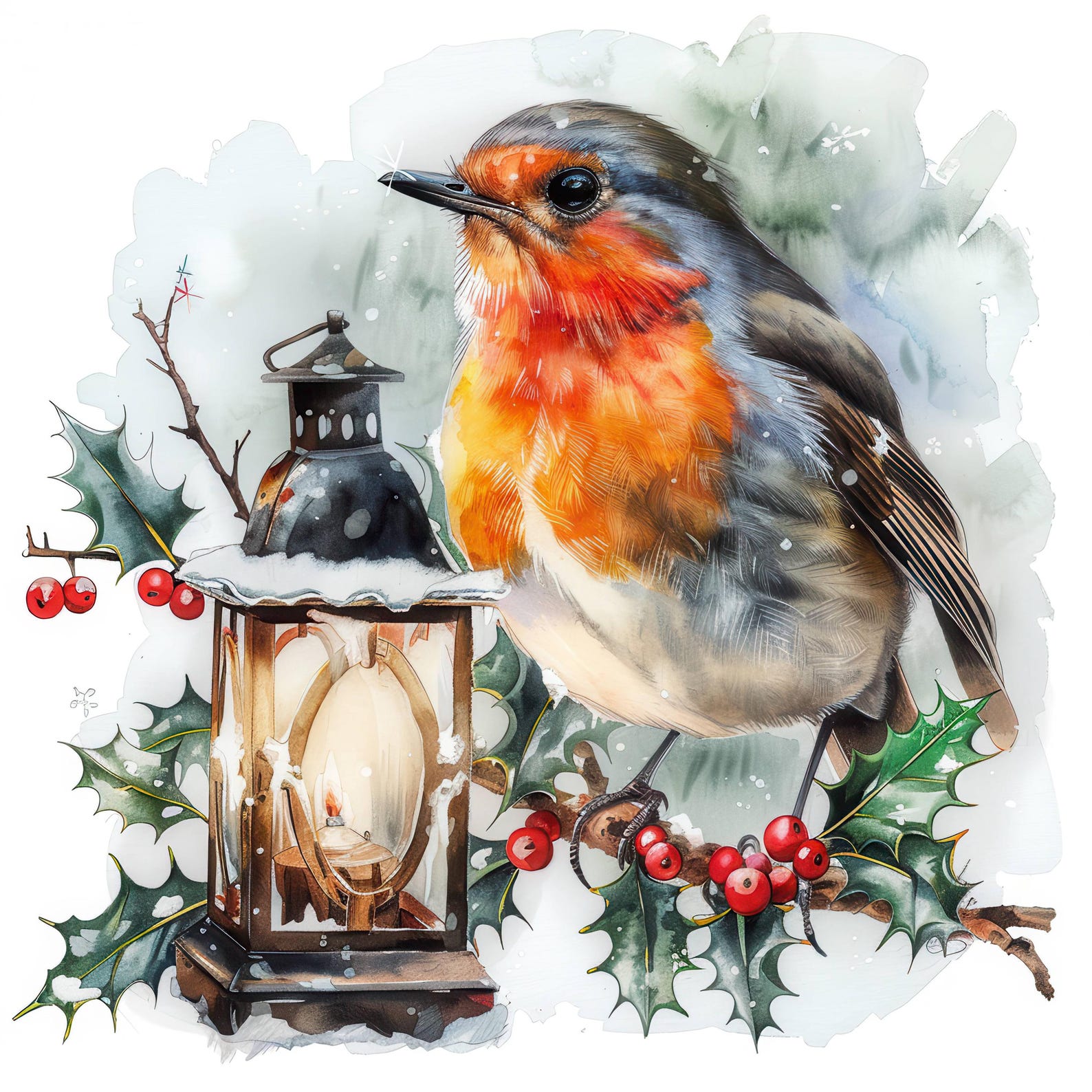 20 Christmas Robin Clipart Bundle Set 2, Printable Watercolor Clipart ...