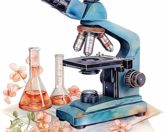 10 Microscope Clipart Set, Science Equipment Illustrations, Printable Watercolor Clipart, High Quality JPG, Digital Download, Commercial Use