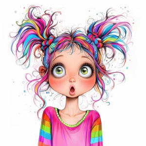 Paquete de 10 imágenes prediseñadas de chicas sorprendidas y extravagantes, ilustraciones de chicas extravagantes, imágenes prediseñadas de acuarela imprimibles, JPG de alta calidad, manualidades de papel, diarios