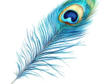 17 Peacock Feather Clipart Bundle, Gorgeous Peacock, Printable Watercolor clipart, High Quality JPGs, Paper craft, journal, Digital download