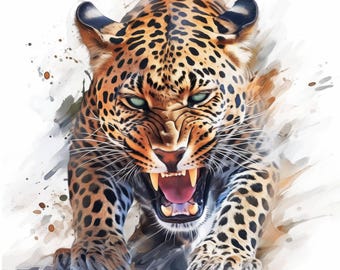 14 Leopard Clipart Bundle-Set, wilde Leopard Bilder Illustrationen, druckbare Aquarell Clipart, hochwertige JPG, Papierhandwerk, Junk Journals