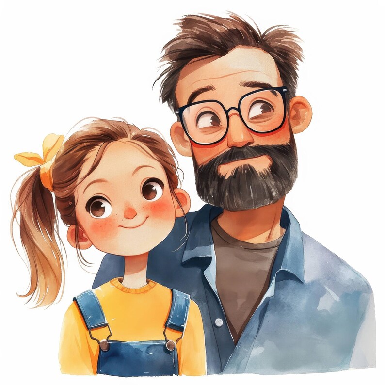 14 Cartoon Father and Daughter Clipart Bundle, Printable Watercolor ...